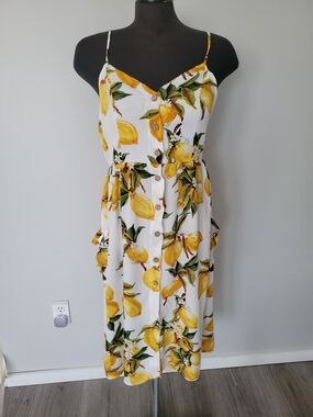 PatPat White Midi Dress Lemon Print Size M